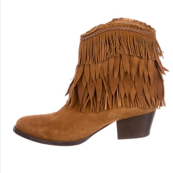 Aquazzura Brown Suede Pocahontas Fringe Boots - Picture 1 of 9